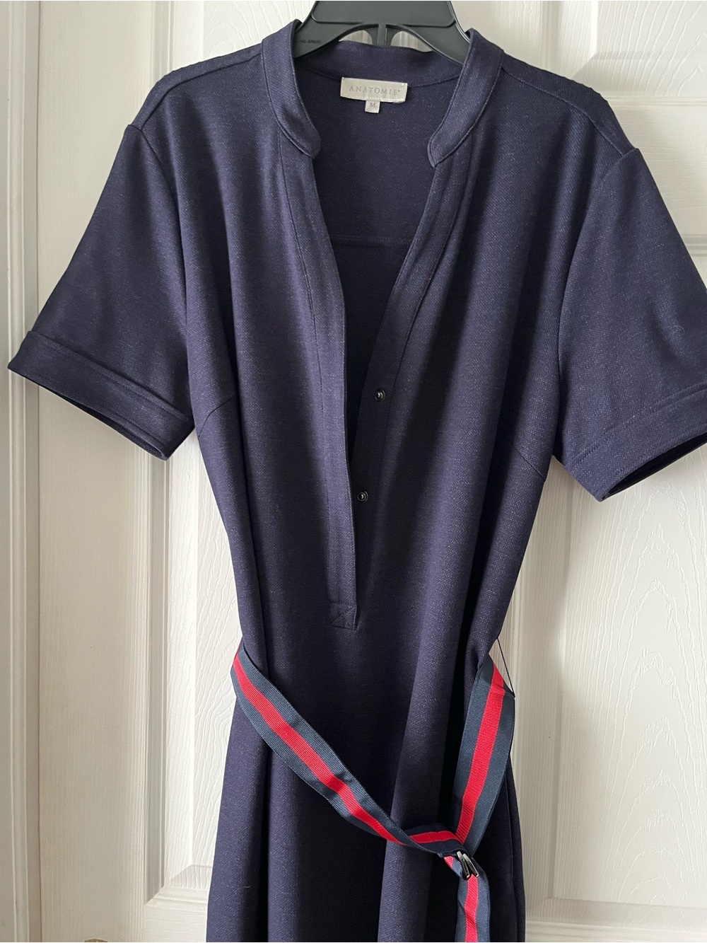 Anatomie Navy Short-Sleeve Polo Dress with Striped Belt